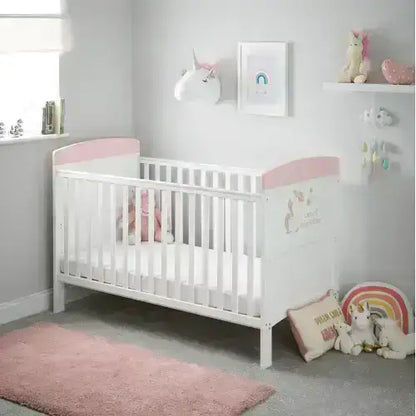 Obaby OBaby Grace Inspire Unicorn Cot Bed & Fibre Mattress – Pink