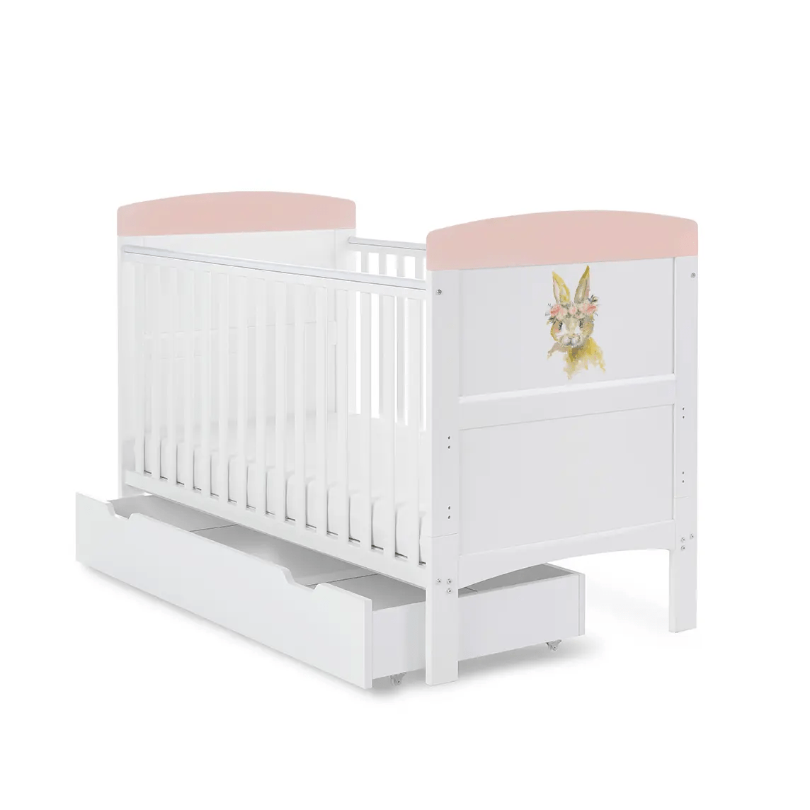 OBaby Grace Inspire Water coloured Rabbit Themed Cot Bed + Under Bed Drawer  Obaby   