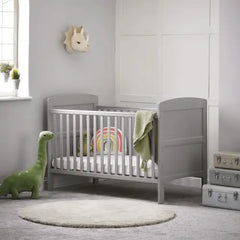 OBaby Grace Warm Grey Cot Bed & Fibre Mattress Bundle