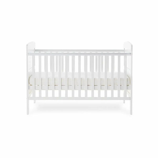 OBaby Grace White Cot Bed & Fibre Mattress Bundle Obaby