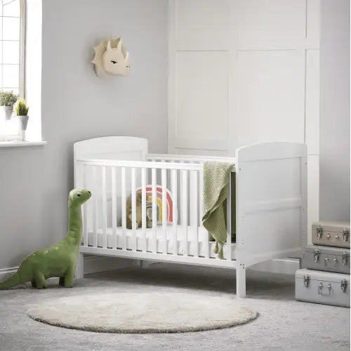 OBaby Grace White Cot Bed & Fibre Mattress Bundle Obaby