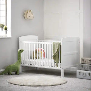 OBaby Grace White Cot Bed & Fibre Mattress Bundle Obaby