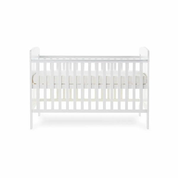 OBaby Grace White Cot Bed & Fibre Mattress Bundle Obaby
