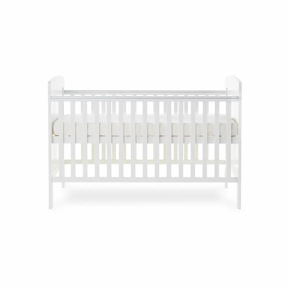 OBaby Grace White Cot Bed & Foam Mattress Bundle Obaby
