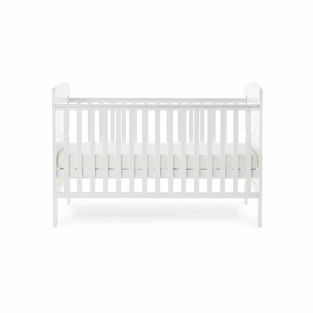 OBaby Grace White Cot Bed & Foam Mattress Bundle Obaby