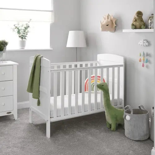 OBaby Grace White Mini Cot Bed with Mattress Obaby