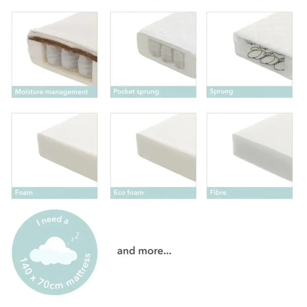 OBaby Little Princess Themed Cot Bed - White & Pink Obaby