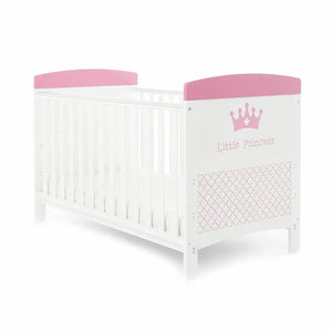 OBaby Little Princess Themed Cot Bed - White & Pink Obaby