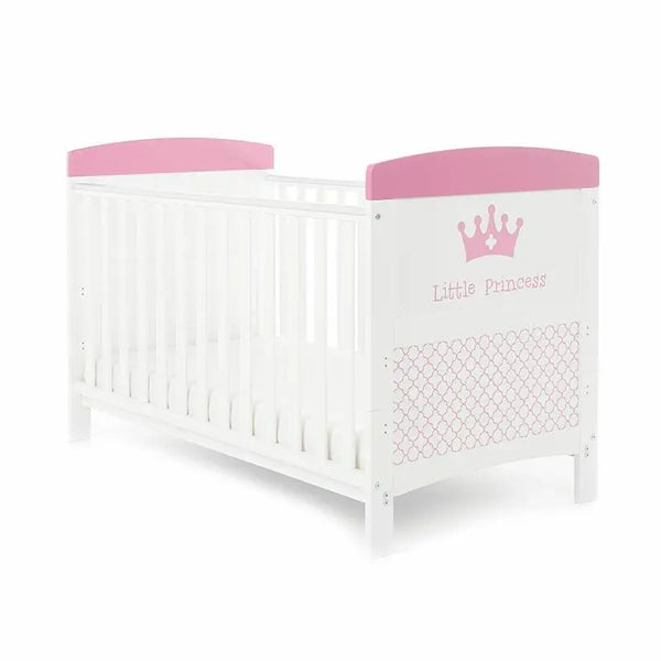 OBaby Little Princess Themed Cot Bed - White & Pink Obaby