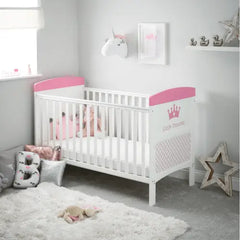 OBaby Little Princess Themed Cot Bed - White & Pink Obaby