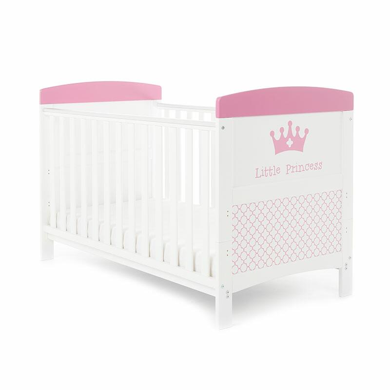 OBaby Little Princess Themed Cot Bed White Pink Baby Boutique UK