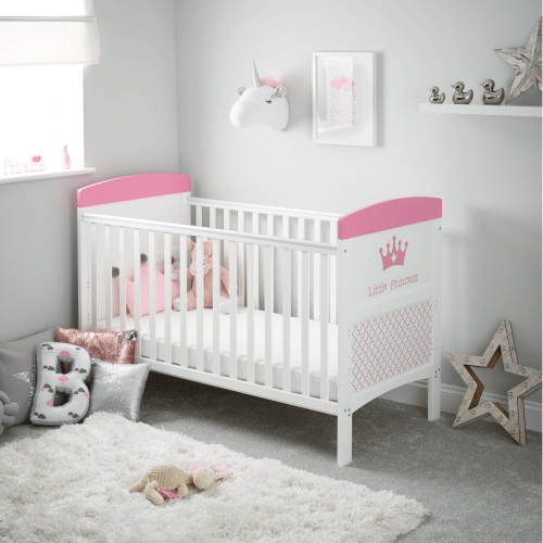 OBaby Little Princess Themed Cot Bed - White & Pink  Obaby   