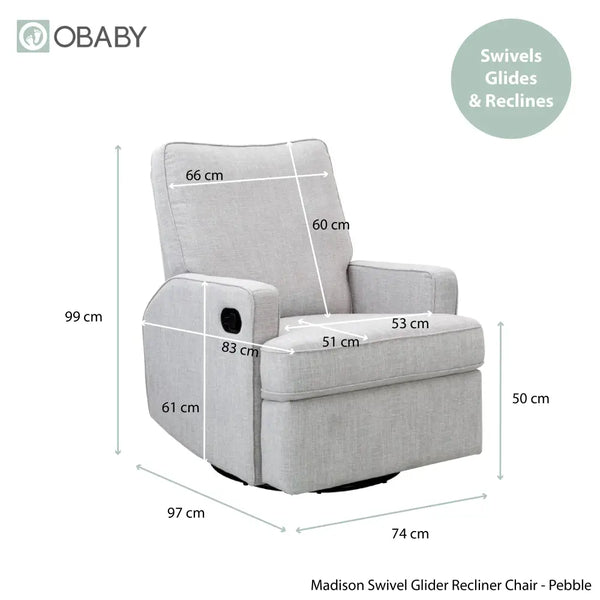 Obaby Madison 360 Swivel Glider Reclining Nursery Chair - Pebble Obaby