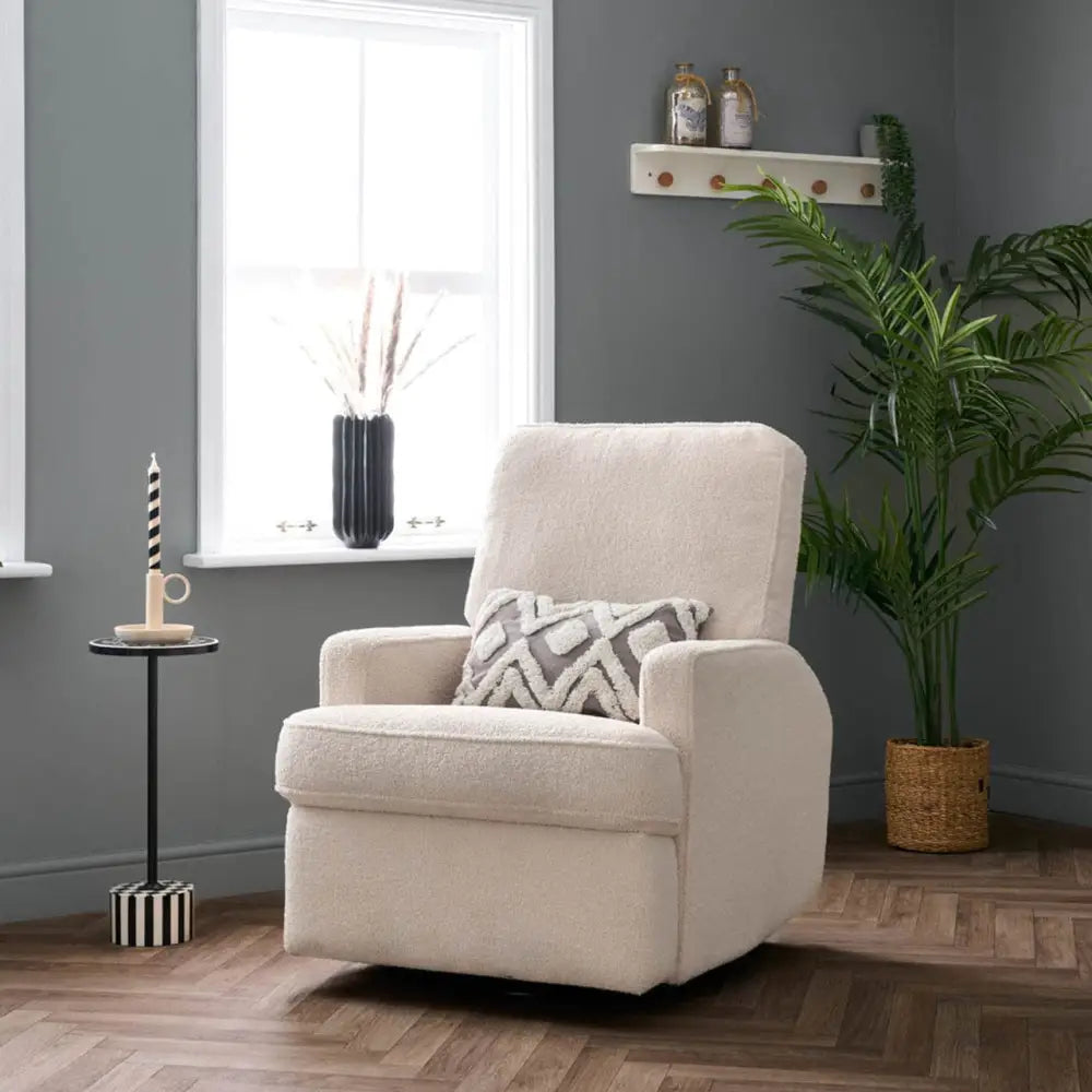 Obaby Madison Electric Swivel Glider Recliner Chair Teddy Ivory Obaby