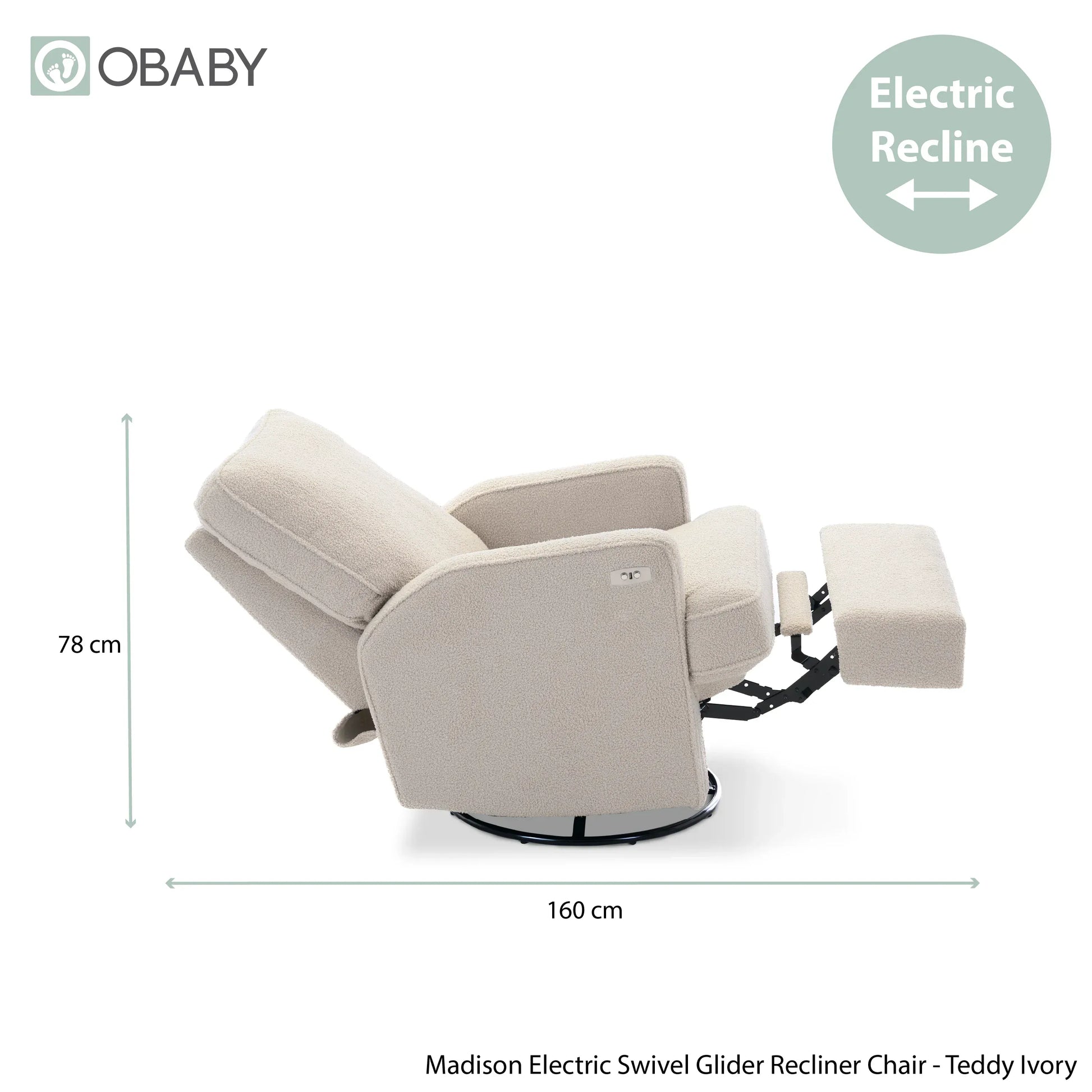 Obaby Madison Electric Swivel Glider Recliner Chair Teddy Ivory Obaby