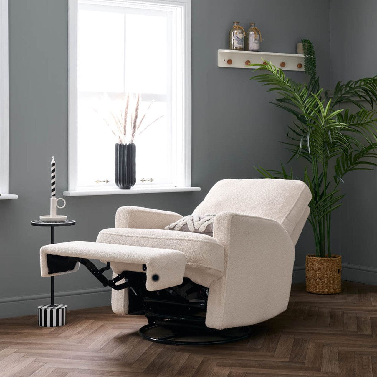 Obaby Madison Electric Swivel Glider Recliner Chair Teddy Ivory Obaby