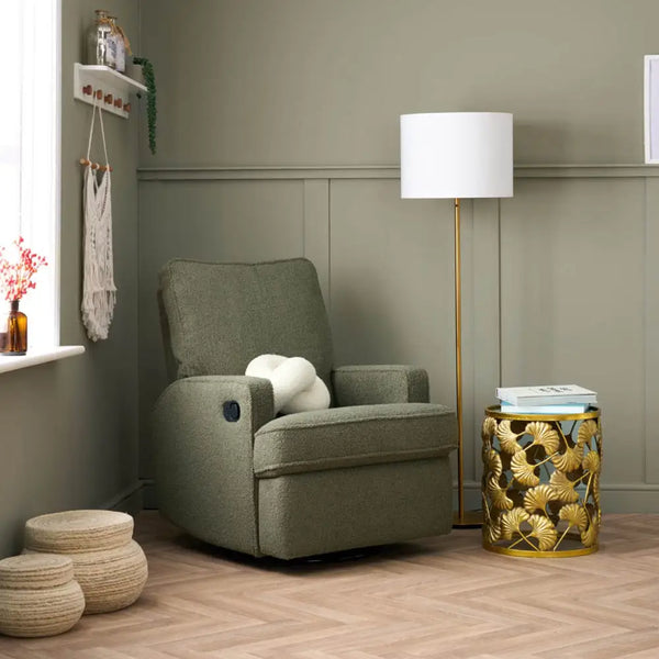 Obaby Madison Swivel Glider Recliner Chair Teddy Olive Obaby