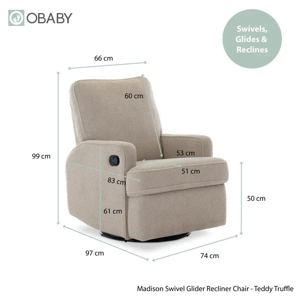 Obaby Madison Swivel Glider Recliner Chair Teddy Truffle Obaby