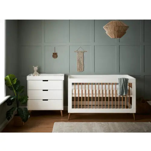Obaby Maya 2 Piece Nursery Furniture Set – White & Natural Wood Obaby