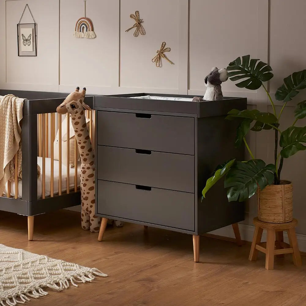 Obaby Maya 3 Piece Nursery Furniture Set – Slate & Natural Wood Obaby