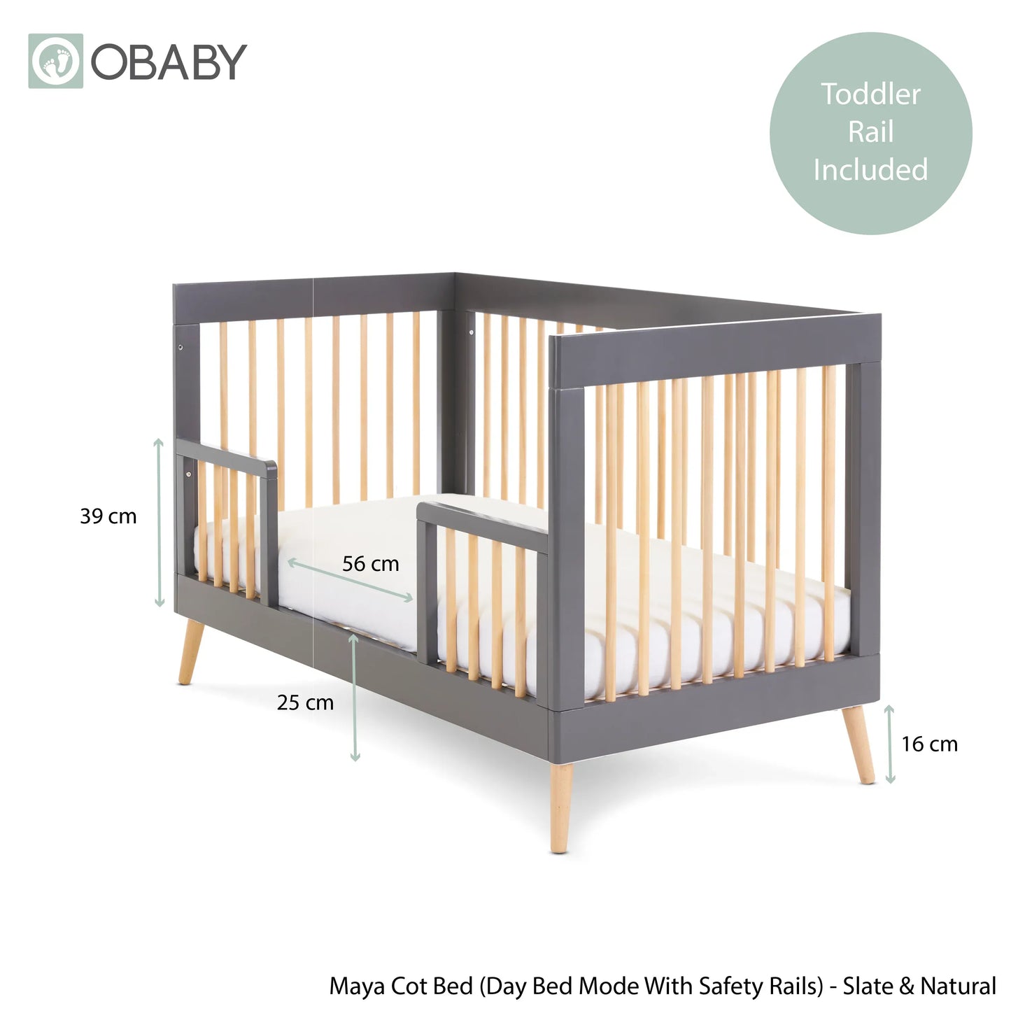 Obaby Maya 3 Piece Nursery Furniture Set – Slate & Natural Wood Obaby