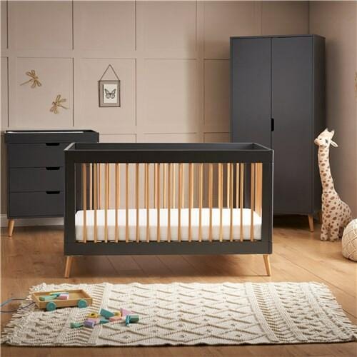 Obaby Maya 3 Piece Nursery Furniture Set – Slate & Natural Wood Obaby