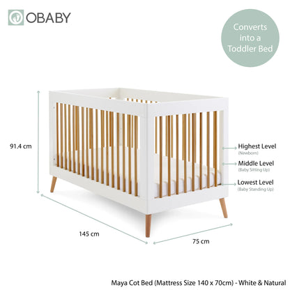 Obaby Maya 3 Piece Nursery Furniture Set – White & Natural Wood Obaby