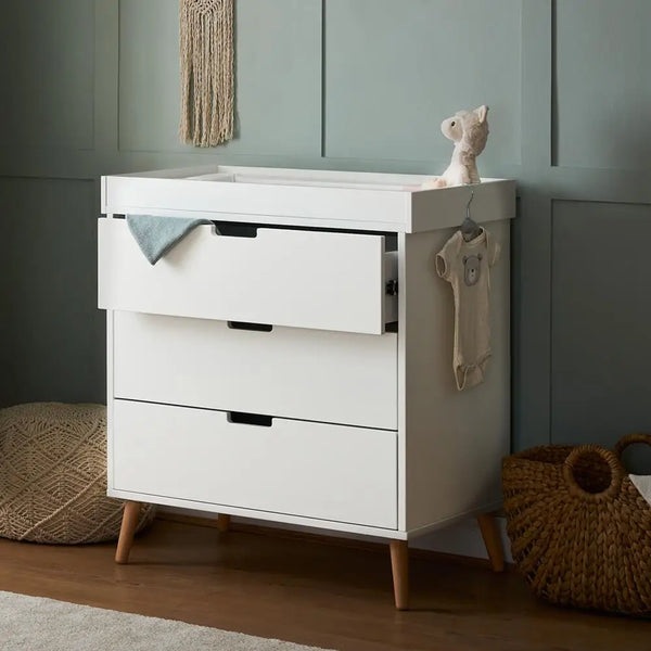 Obaby Maya 3 Piece Nursery Furniture Set – White & Natural Wood Obaby