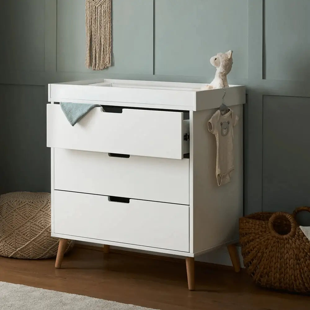 Obaby Maya 3 Piece Nursery Furniture Set – White & Natural Wood Obaby