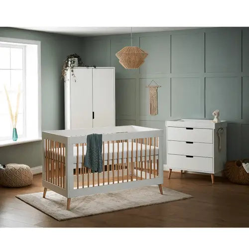 Obaby Maya 3 Piece Nursery Furniture Set – White & Natural Wood Obaby