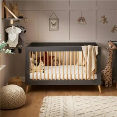 Obaby Maya Cot Bed – Slate Grey & Natural Wood