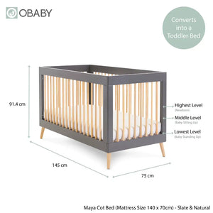 Obaby Maya Cot Bed – Slate Grey & Natural Wood Obaby