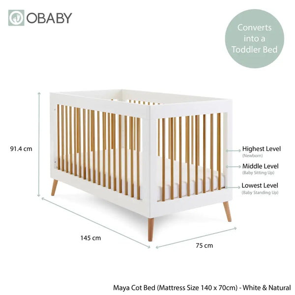 Obaby Maya Cot Bed – White & Natural Wood Obaby