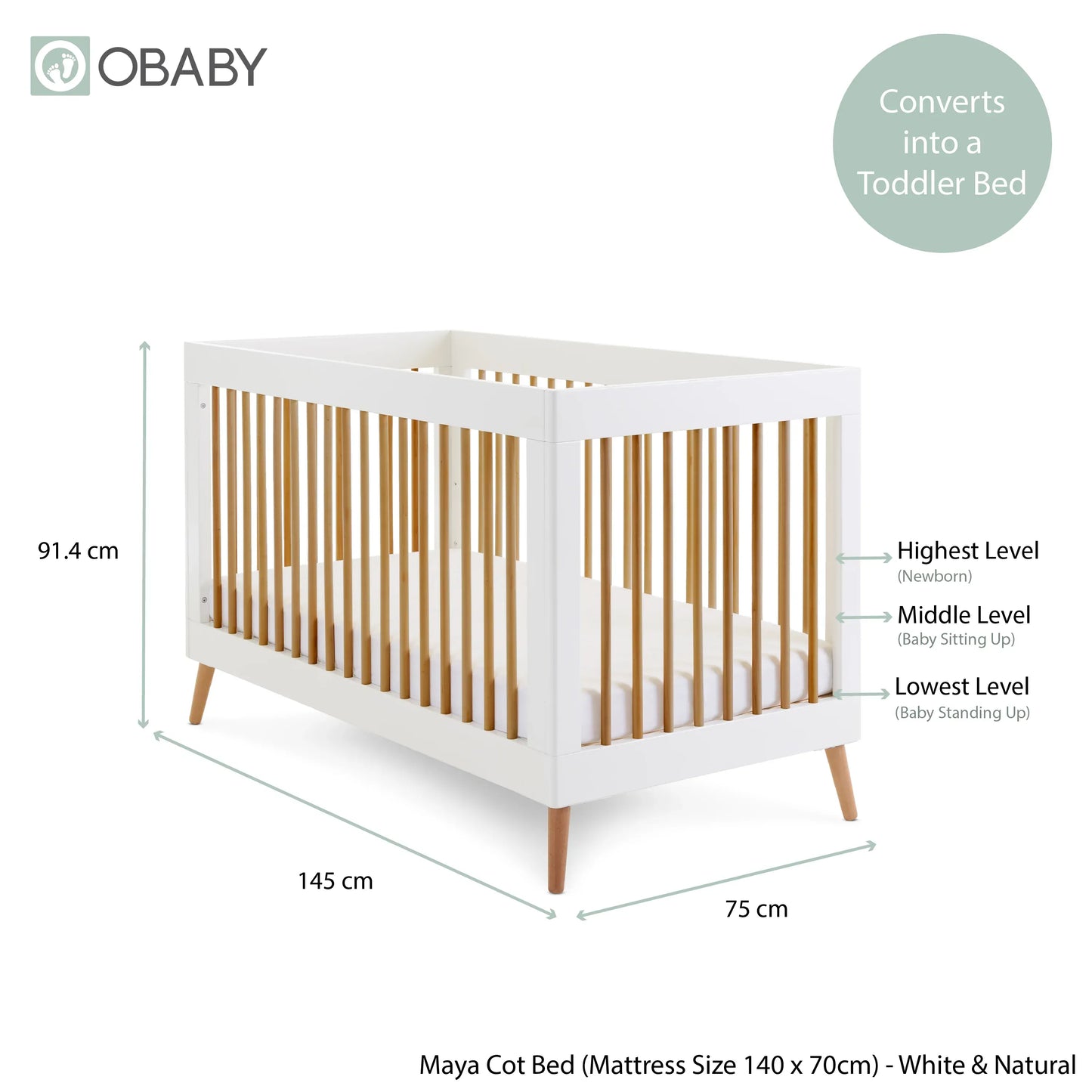Obaby Maya 3 Piece Nursery Furniture Set – White & Natural Wood Obaby