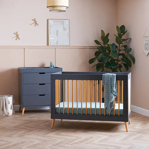 Obaby Maya Mini 2 Piece Nursery Furniture Set – Slate & Natural Wood