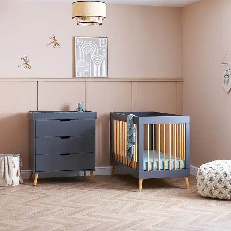 Obaby Maya Mini 2 Piece Nursery Furniture Set – Slate & Natural Wood Obaby
