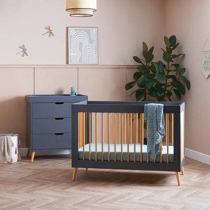 Obaby Maya Mini 2 Piece Nursery Furniture Set – Slate & Natural Wood Obaby