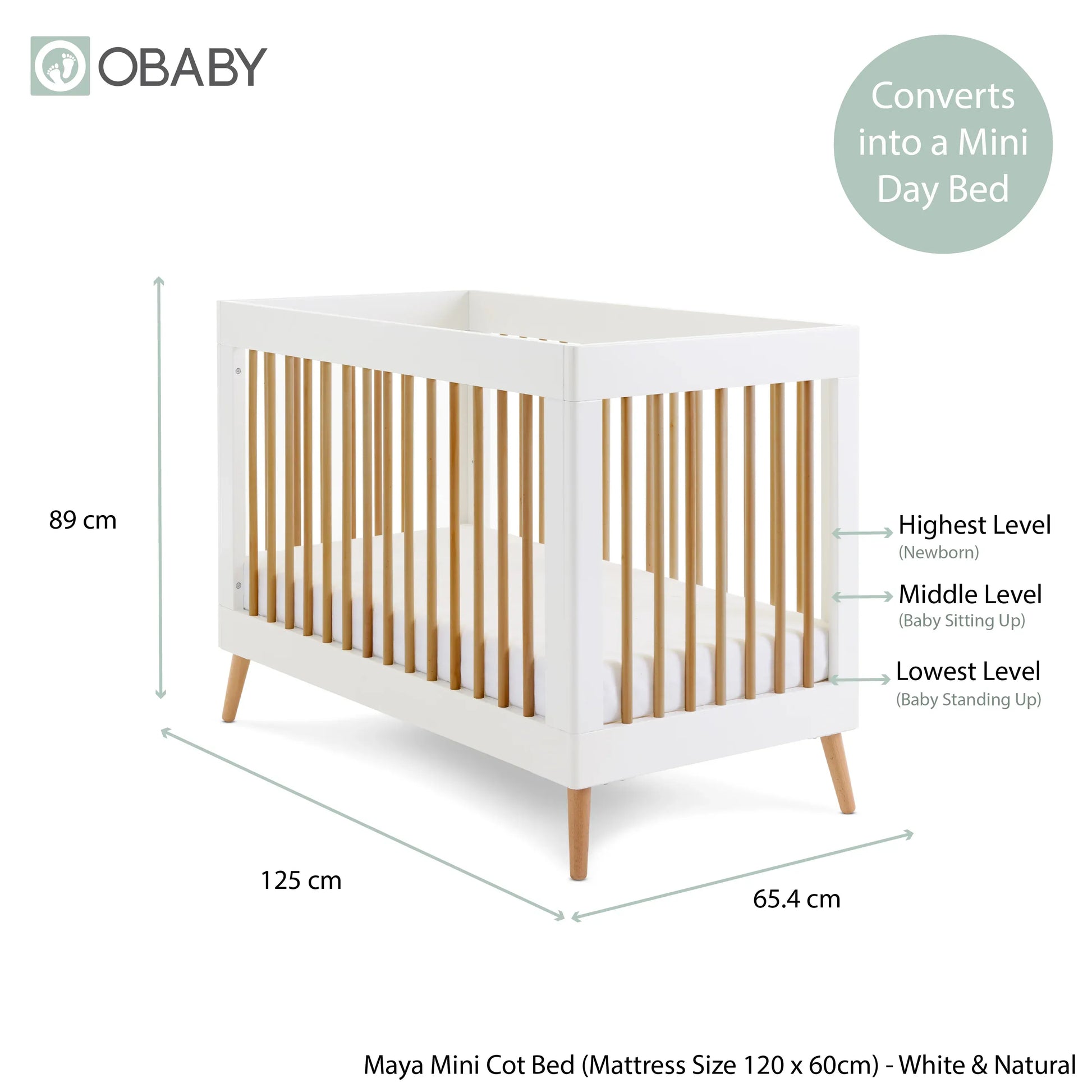 Obaby Maya Mini 2 Piece Nursery Furniture Set – White & Natural Wood Obaby