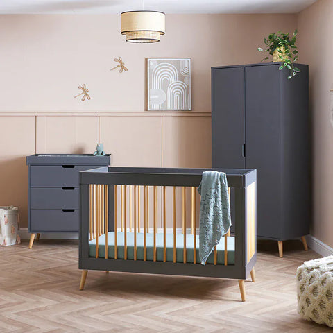 Obaby Maya Mini 3 Piece Nursery Furniture Set – Slate & Natural Wood