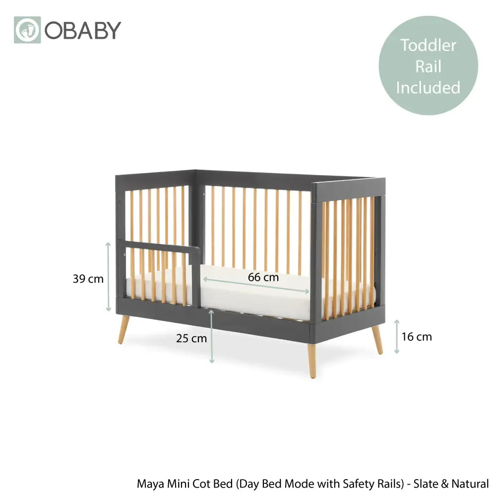 Obaby Maya Mini Cot Bed – Slate & Natural Wood Obaby