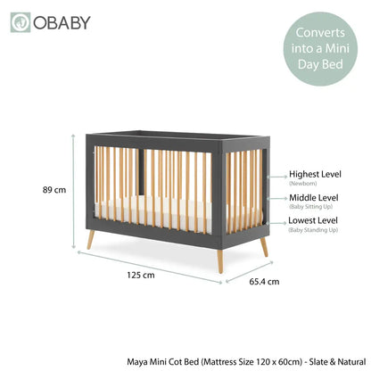 Obaby Maya Mini Cot Bed – Slate & Natural Wood Obaby