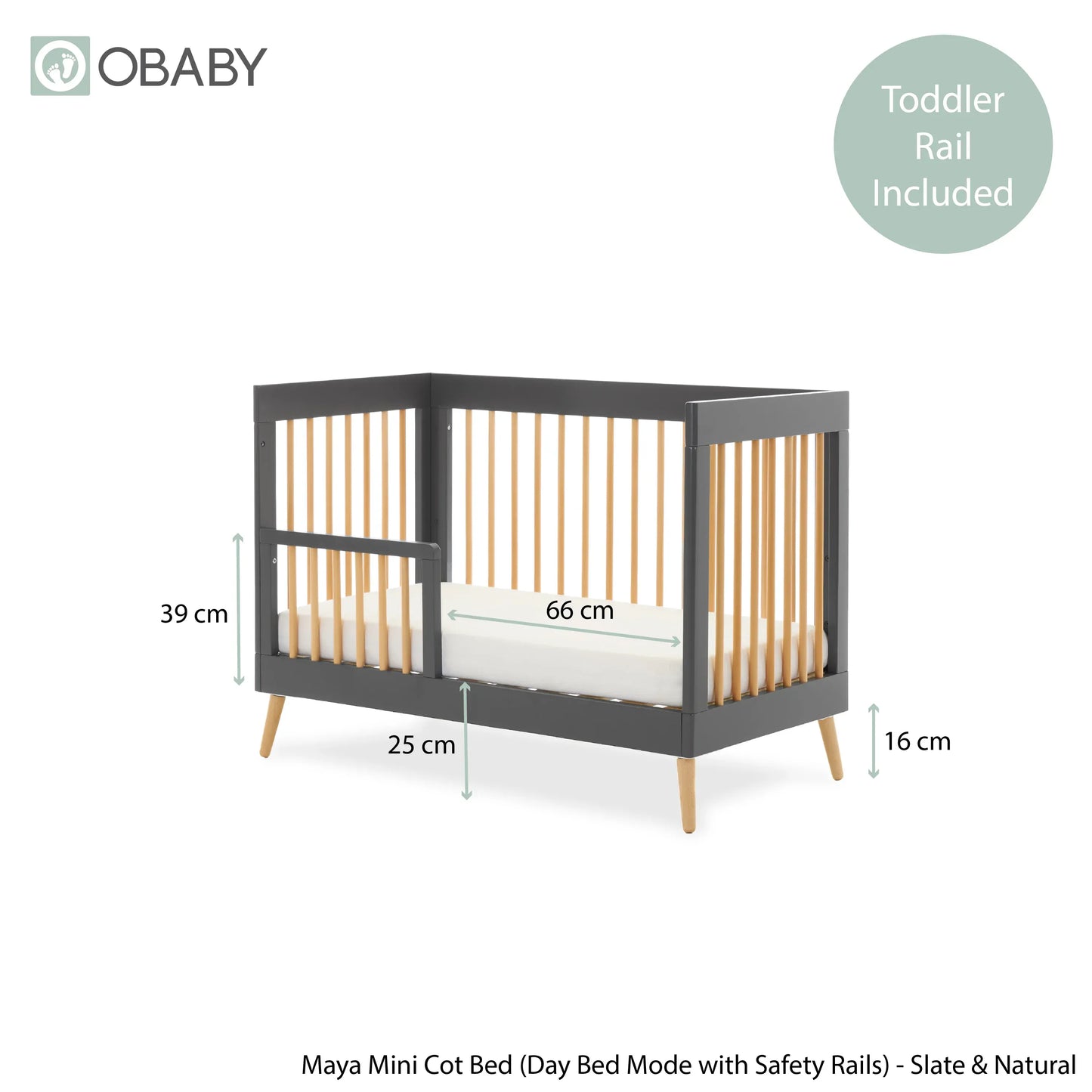 Obaby Maya Mini Cot Bed – Slate & Natural Wood Obaby