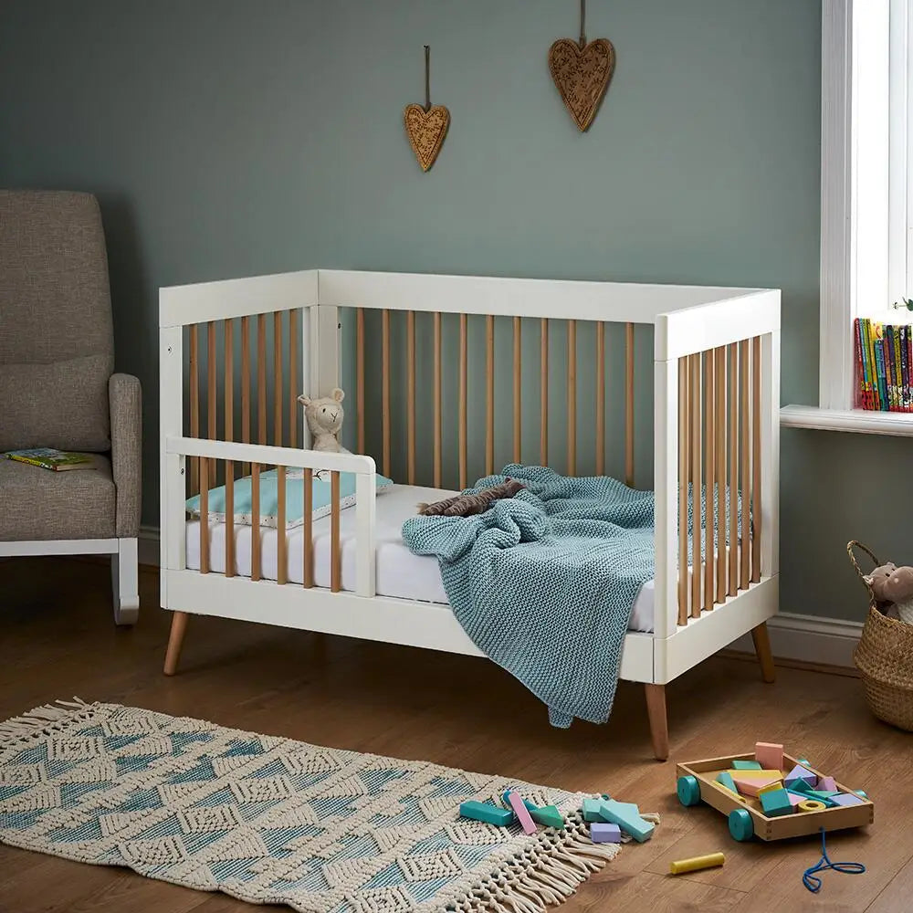 Obaby Maya Mini Cot Bed – White & Natural Wood Obaby