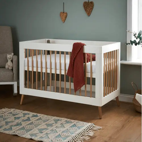 Obaby Maya Mini Cot Bed – White & Natural Wood Obaby