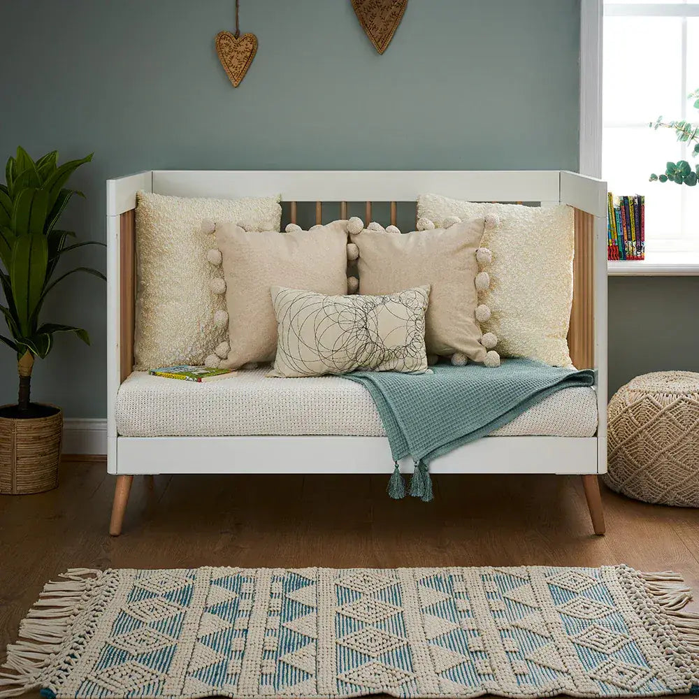 Obaby Maya Mini Cot Bed – White & Natural Wood Obaby