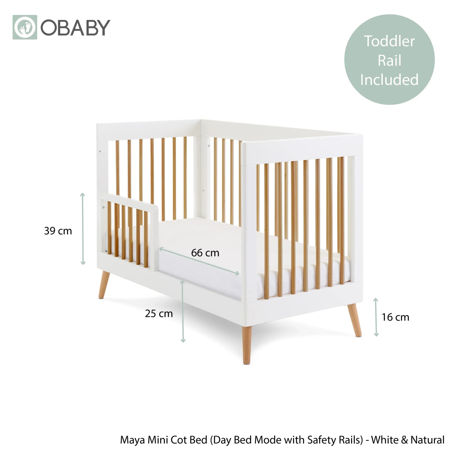 Obaby Maya Mini Cot Bed – White & Natural Wood Obaby
