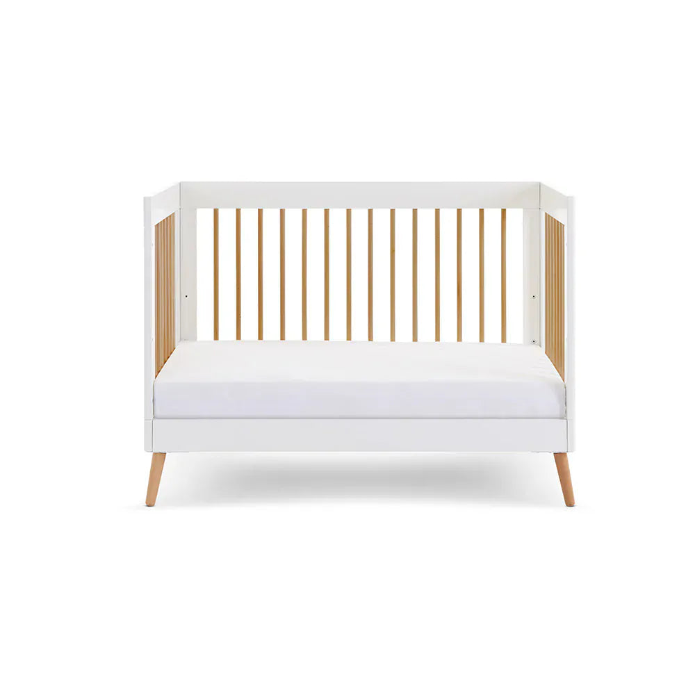Obaby Maya Mini Cot Bed – White & Natural Wood Obaby