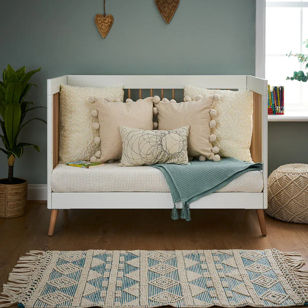 Obaby Maya Mini Cot Bed – White & Natural Wood Obaby