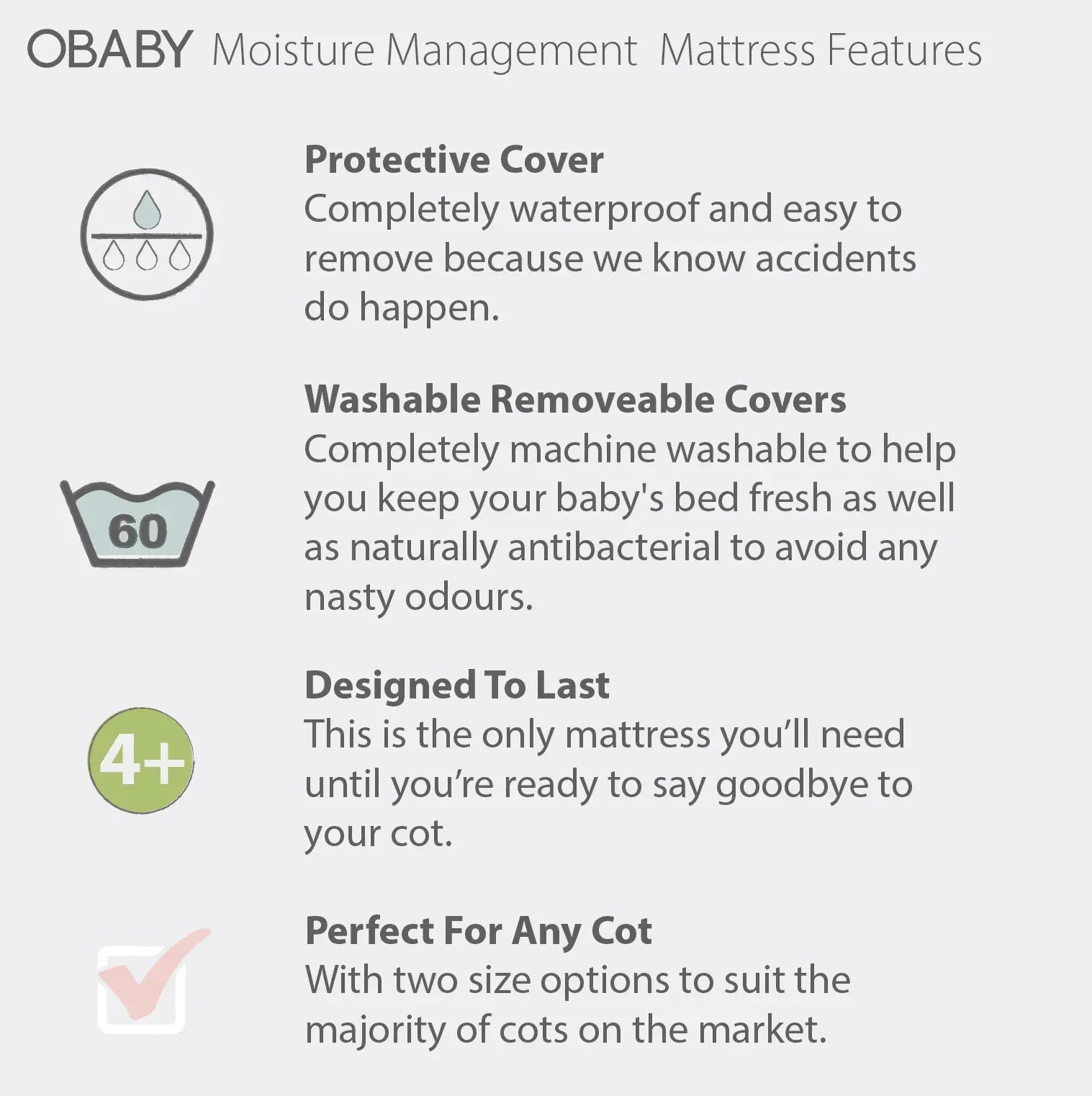 Obaby Moisture Management Cot Bed Mattress -140x70cm OBaby