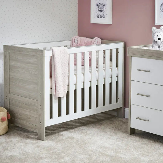 OBaby Nika Mini Cot Bed - Grey wash and White Obaby